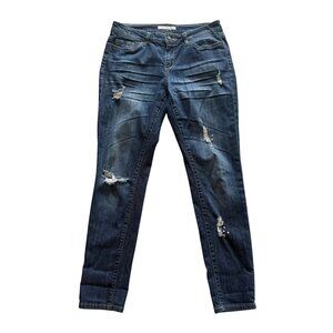 Boston Proper Womens Distressed Skinny Jeans Size 10/31 Blue Denim Embellished